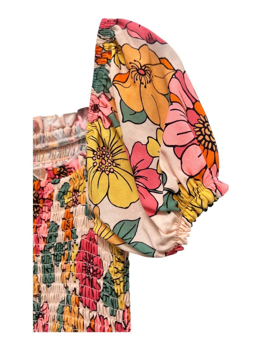 FabKids Girls Size 8 Floral Smocked Puff Sleeve Wide Leg Jumper - Picture 7 of 12